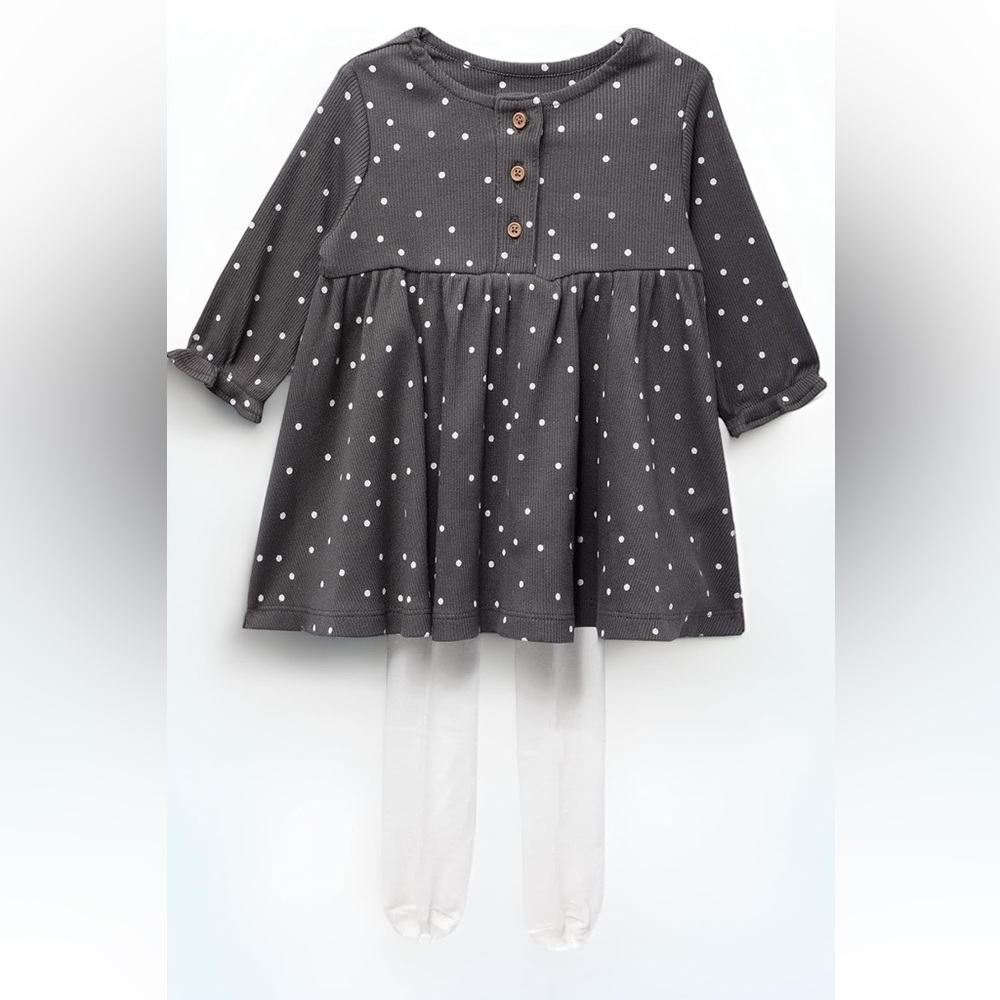 Baby girl gray polka dot dress with stocking size 12-18M